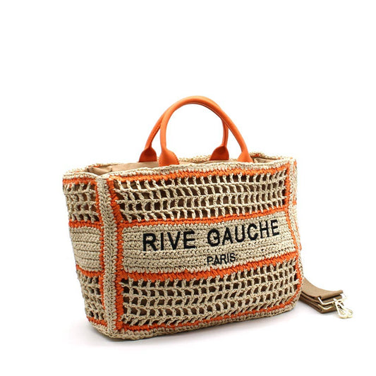 RIVE GAUCHE gewebte Tragetasche mit Schultergurt : Beige-Orange