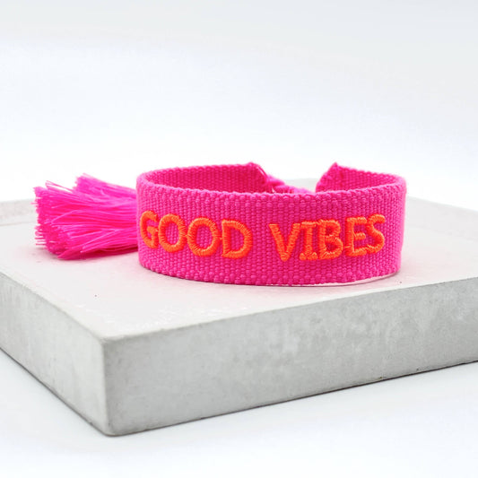 GOOD VIBES Statement Armband gewebt, bestickt
