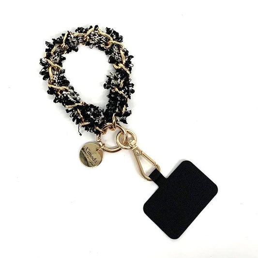 Handyband aus Kurzkette und Tweed: Schwarz