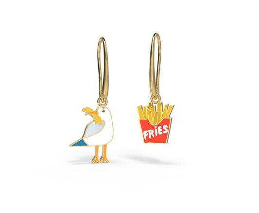 Ohrringe Seagull & Fries, goldfarbenes Coastal Beach Statement