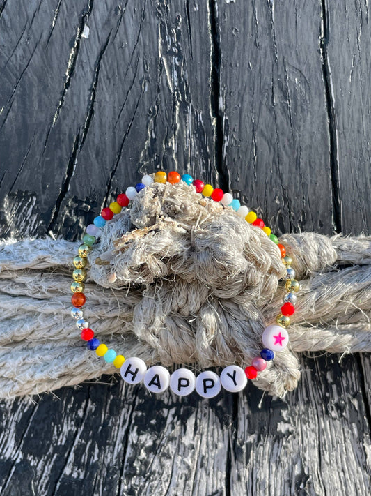HAPPY, elastisches Perlenarmband bunt