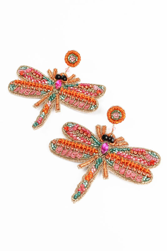 PERLENBESATZENE ROSA LIBELLEN-OHRRING