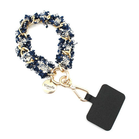 Handyband aus Kurzkette und Tweed: Marineblau